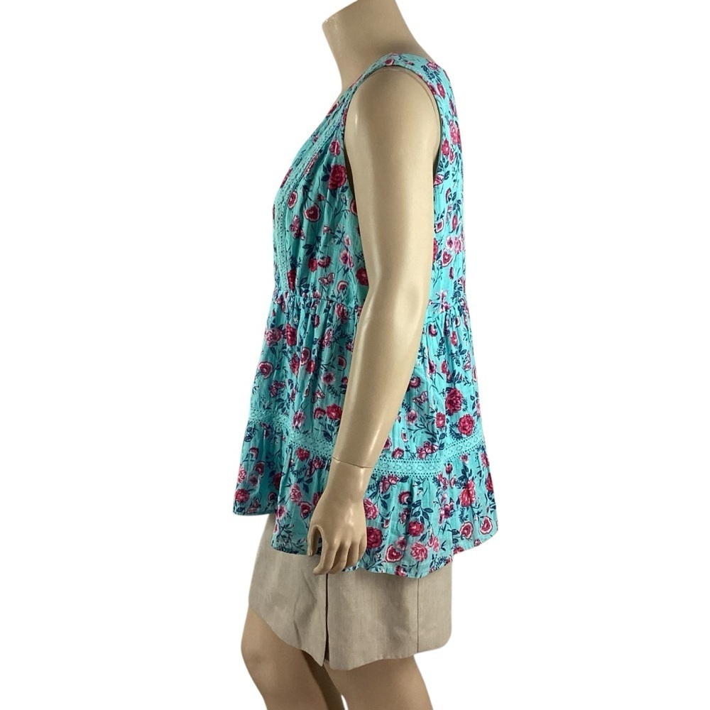 Torrid Babydoll Cotton Crochet Inset Tiered Floral Tank Top Blue 3X - Picture 4 of 7